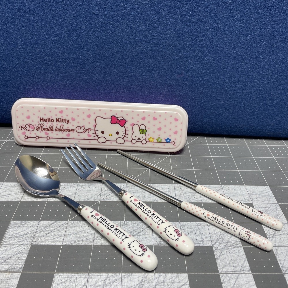 Hello Kitty Lunch Tableware‎ Spoon Chopsticks Set Case Bento Travel Pink